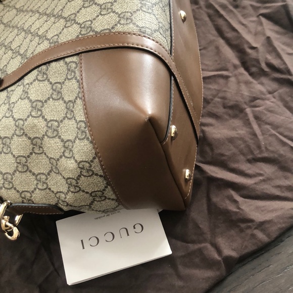 Brand New Gucci Monogram Tote with Beige Leather - Picture 7 of 16